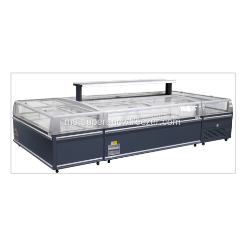 Four Side Horizontal Glass Freezer Paparan Pulau Freezer